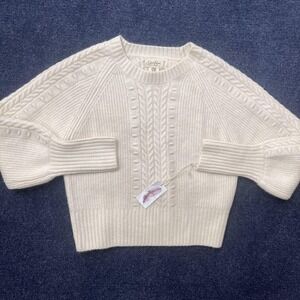 Jessica Simpson Sweater Womens XS White Cable Knit Raglan Crew Neck Pullover